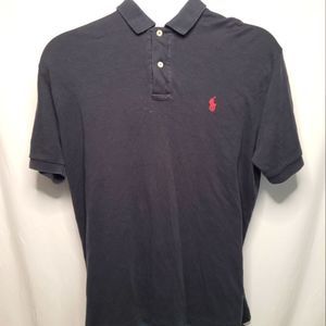 𝅺POLO Ralph Lauren Black With Red Logo Short Sleeve V Neck Button Up Men's Polo